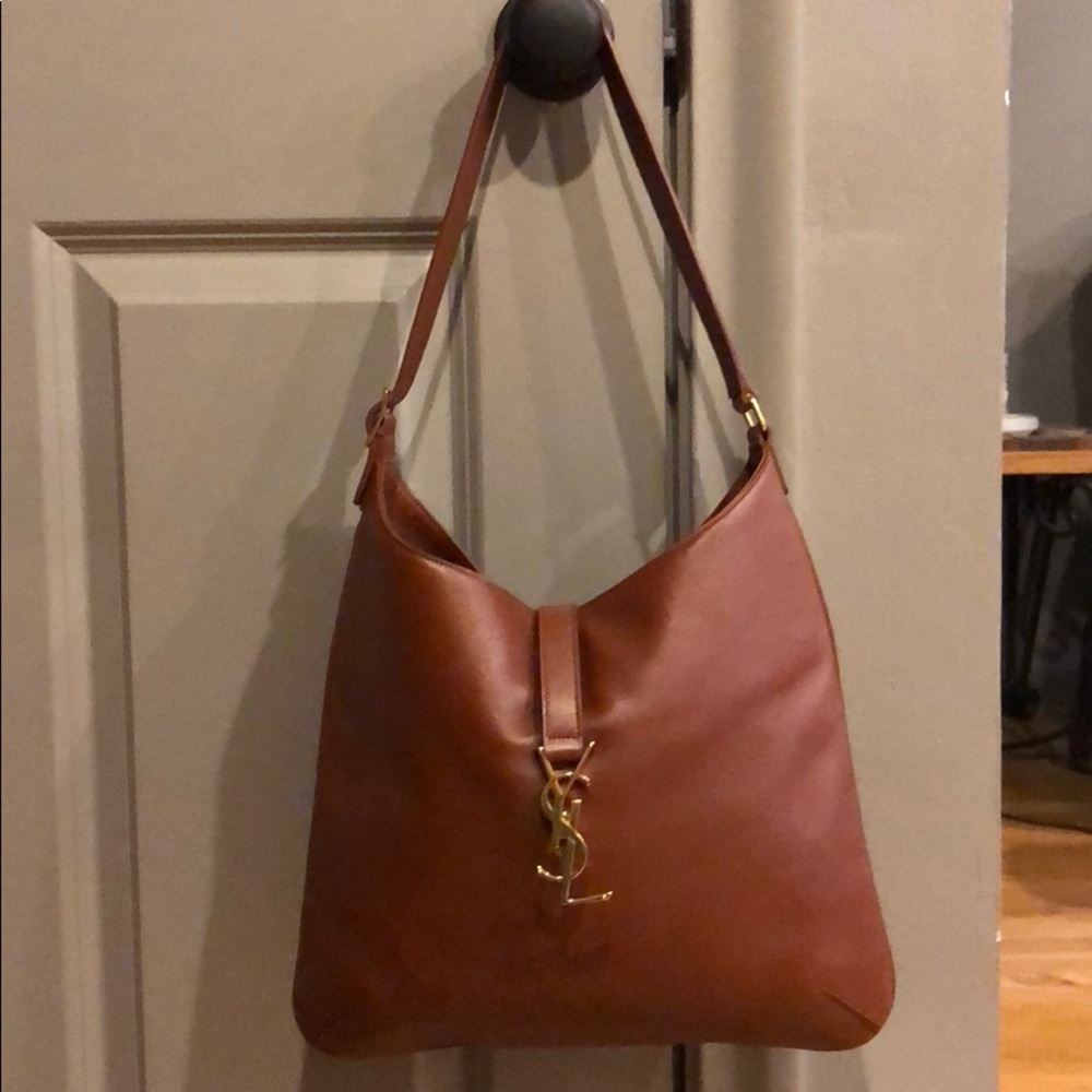 Saint Laurent Monogram Medium Flat Hobo Bag, Brown